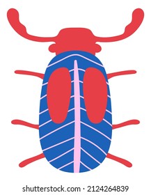 Hand drawn bug with stripe patterned wings in decorative doodle style