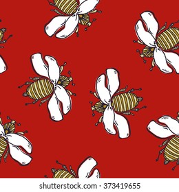 hand drawn bugs seamless pattern