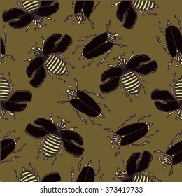 hand drawn bugs seamless pattern