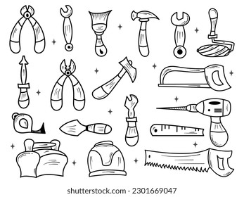 Hand Drawn Building Tools Collection Doodle Style Elements. Suitable for Vector Illustration Design