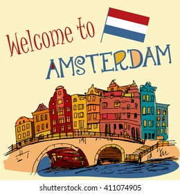 Hand drawn buildings Amsterdam - Netherlands