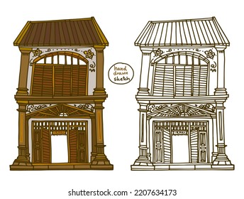 Hand Drawn. Buildings Sketch. Old town, Sino Portuguese