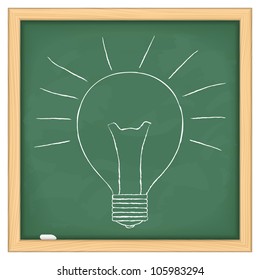 Hand drawn bulb on green blackboard, vector eps10 illustration