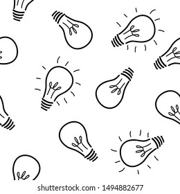 Hand drawn bulbs seamless pattern on a white background