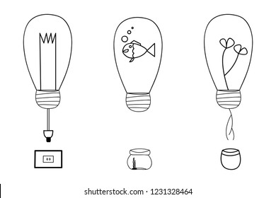 Hand drawn bulbs set, Flat style vector illustration. 