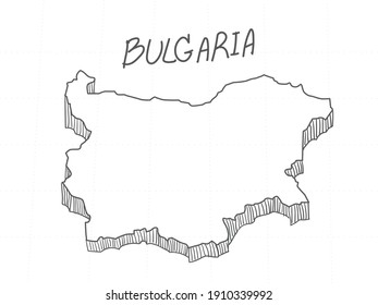 Hand Drawn of Bulgaria 3D Map on White Background.
