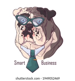 Hand drawn bulldog with tie Vector. Isolated objects for your design. Each object can be changed and moved.