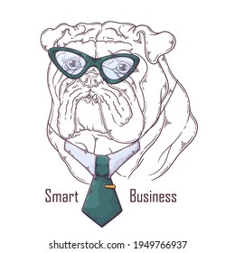 Hand drawn bulldog with tie Vector. Isolated objects for your design. Each object can be changed and moved.