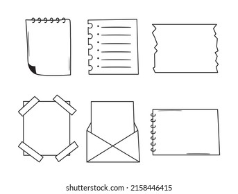 Hand Drawn Bullet Journal Elements For Notebook, Diary, Sketchbook. Set Of Doodle Notes, Sheets, Paper Lists. Outline Vector Sketch