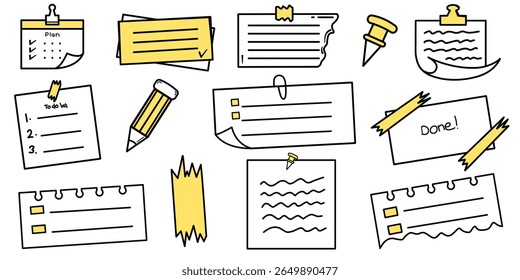 Hand drawn bullet journal elements set, stickers, planner labels. Cute minimalist doodle design. Bullet journal vector illustration for diary, journaling and notes decoration.