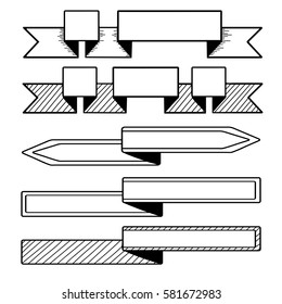 Hand drawn bullet journal elements. Ribbon or banner set.  Line style decoration. Decorative elements for notes and copybook. Vector ornate elements design. Line art  collection.