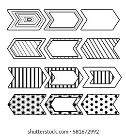 Hand drawn bullet journal elements. Ribbon or banner set.  Line style decoration. Decorative elements for notes and copybook. Vector ornate elements design. Line art  collection.