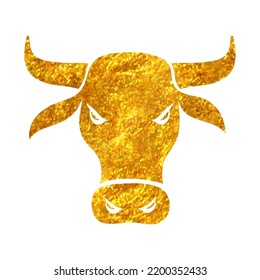 Hand Drawn Bullish Icon In Gold Foil Texture Vector Illustration