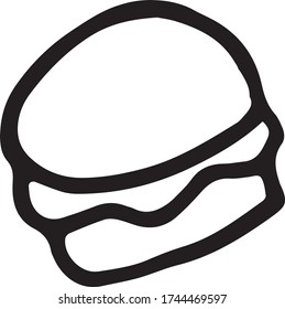 Hand drawn bun, dessert vector doodle illustration. Black outlines Isolated on white background. Cute decorative element for cafe or restaurant menu design, food infographic and printed materials.