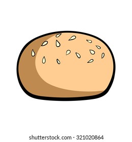 Hand drawn bun with sesame on the white background. Vector illustration.