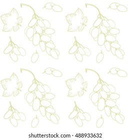 Hand drawn bunches of grapes, berries and leaves on a white background. Vector seamless pattern for the wine business. The background for the agricultural business and for design surfaces.