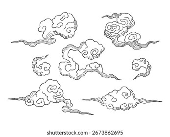 Paquete dibujado a mano de nubes chinas ilustraciones