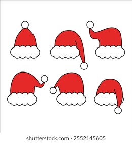 Paquete dibujado a mano Colección Vector Sombrero Santa, Vector dibujado a mano, Sombrero Clipart, Santa