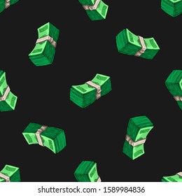 Hand drawn bundle of money seamless pattern. Vector texture for web design