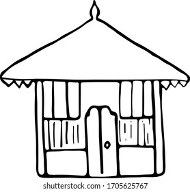 Hand drawn bungalow isolated on white background. Doodle style.