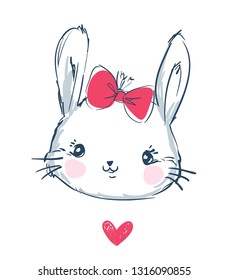 Hand drawn bunny bow isolated on white background. Children's print for textiles, t-shirts. Vector illustration picture