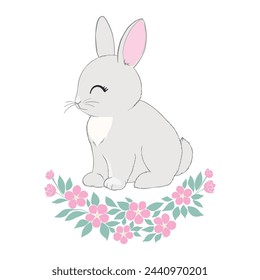 Hand Drawn Bunny. Cute Rabbit Vector. Print Design for Kids Fashion.