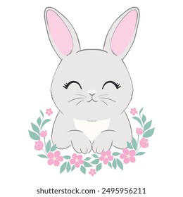 Hand Drawn Bunny. Cute Rabbit Vector. Print Design for Kids Fashion.