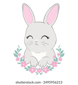Hand Drawn Bunny. Cute Rabbit Vector. Print Design for Kids Fashion.
