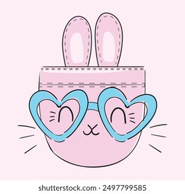 Conejito dibujado a mano. Dibujo lindo del Vector del bolsillo del conejo, diseño de la impresión, impresión de los niños en la camiseta.