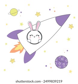 Hand Drawn Bunny. Cute Rabbit Vector. Print Design for Kids Fashion.