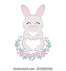 Hand Drawn Bunny. Cute Rabbit Vector. Print Design for Kids Fashion.