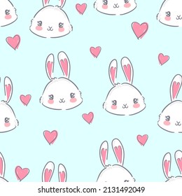 Hand Drawn Bunny, design rabbit background. Vector  Print Design Textile for Kids Fashion. Seamless Pattern 