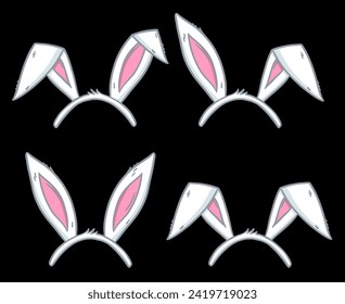 Hand drawn bunny ears vector illustration set. Easter holiday design elements isolated over black background.