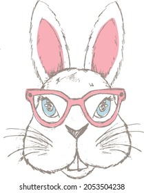 Hand Drawn Bunny with Glasses