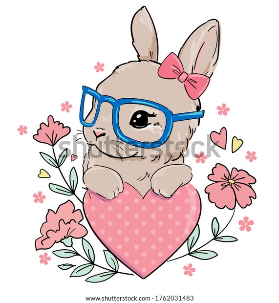 Download Hand Drawn Bunny Glasses Cute Rabbit Stock Vector (Royalty ...
