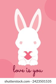 Hand drawn Bunny Rabbit Holding Heart for Valentine Element Decoration cartoon Vector Illustration
