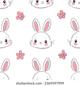 Hand Drawn Bunny, Seamless Pattern Rabbit print design background, Vector Seamless, Print Design Textile for Kids Fashion