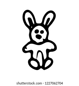 Hand drawn bunny toy doodle. Sketch children's toy icon. Decoration element. Isolated on white background. Vector illustration.