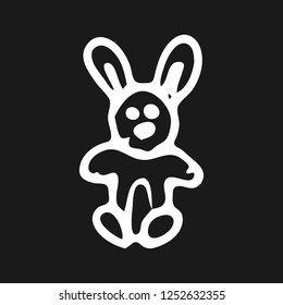 Hand drawn bunny toy doodle. Sketch children's toy icon. Decoration element. Isolated on black background. Vector illustration.