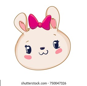 Hand Drawn Bunny vector illustration, Vector Rabbit Illustration, print design bunny, children print on t-shirt girl. 