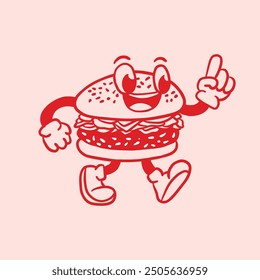 hand drawn burger cartoon mascot retro illustration