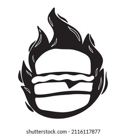 Hand drawn burger in fire.