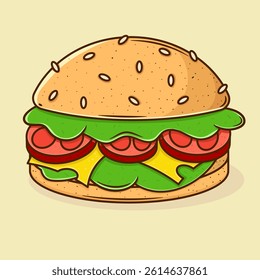 hand drawn burger flat illustration in doodle icon style