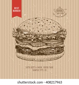 Hand drawn burger. Hamburger design template. Vector illustration