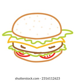 Hand drawn burger icon. Doodle burger illustration


