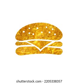 Hand drawn Burger icon in gold foil texture vector illustration