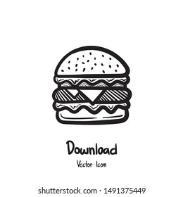 Vector de icono de la hamburguesa dibujada a mano. Hamburguesa, símbolo de hamburguesa.