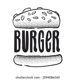 Hand drawn burger illustration. Doodle vector burger with take away.