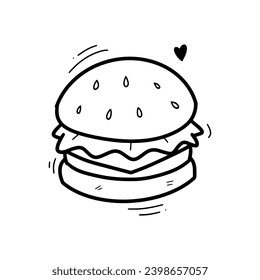 Hand Drawn Burger Illustration. Doodle Vector. Isolated on White Background - EPS 10 Vector