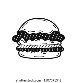 Hand drawn burger isolated on a white. Great for menu, poster or label. Vector illustration.